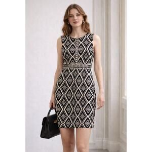 St. John Collection Patterned Knit Black White Santana Tank Mini Dress 2